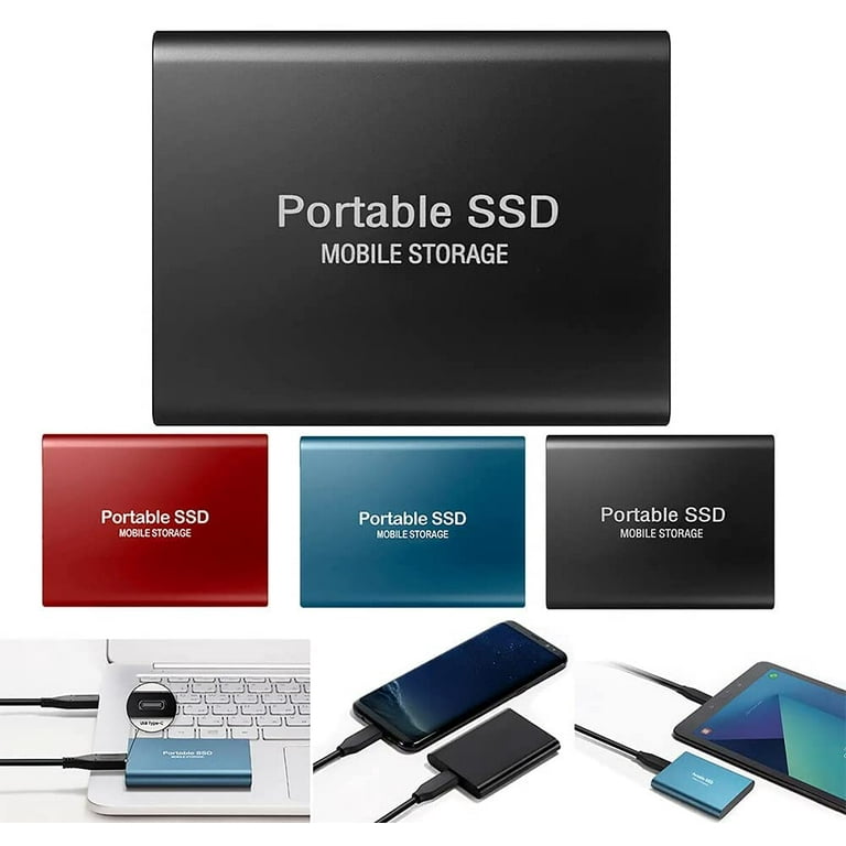 ikasus 2TB New Portabl External Solid State Hard Drive Portable SSD HDD USB 3.1 for Laptops Desktops Phones PC Shockproof Durable Easy to Carry Mobile Solid State Hard Drive with Data line Black
